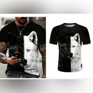 🔥New men’s summer wolf printing tee,casual round neck t-shirt top size XL42🔥